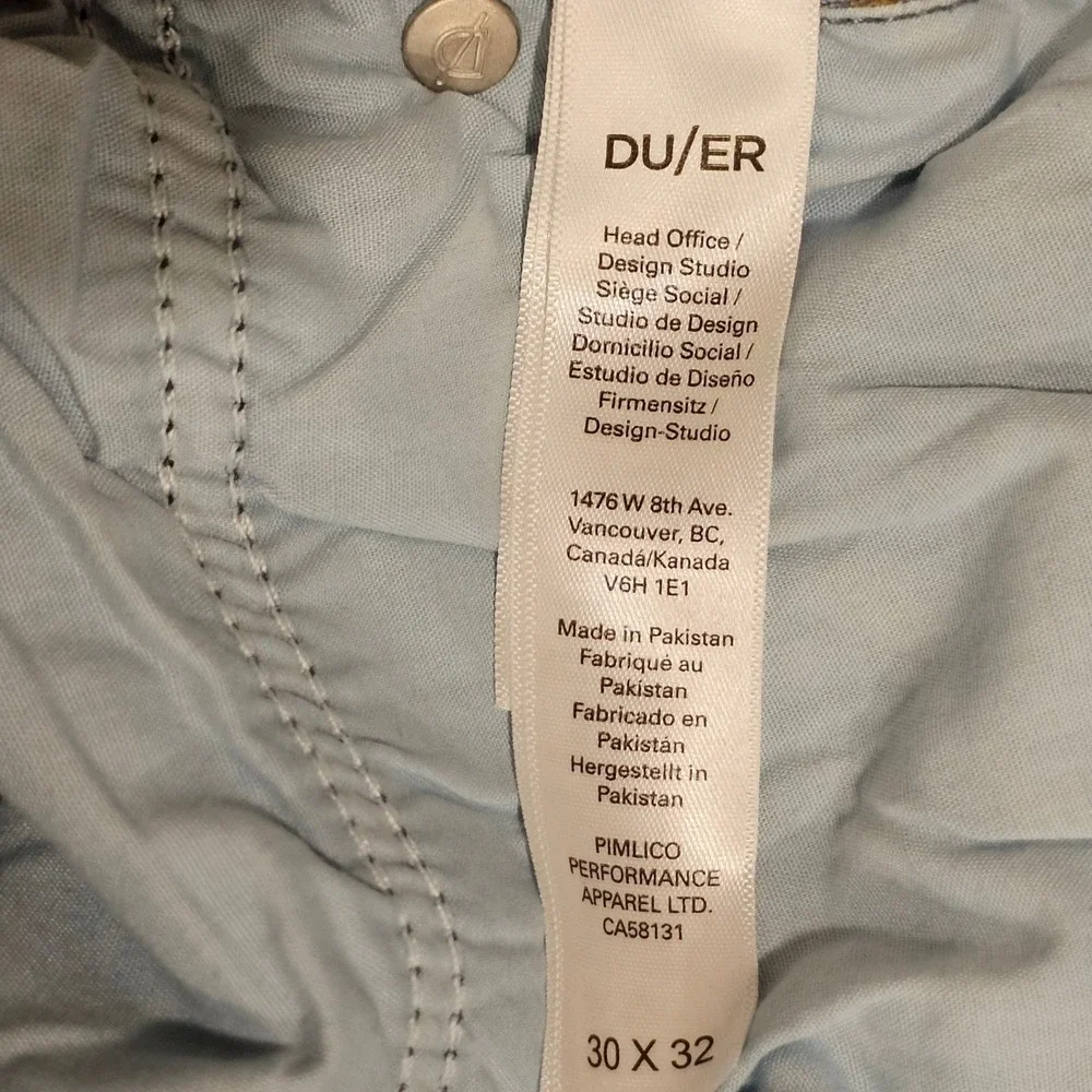 DU/ER L2X Athletic Straight Performance Coolmax Wicking Denim Jeans Blue 30x32